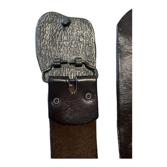 Vintage Snowmobile Enamel Buckle Leather Belt - Picture 4 of 6